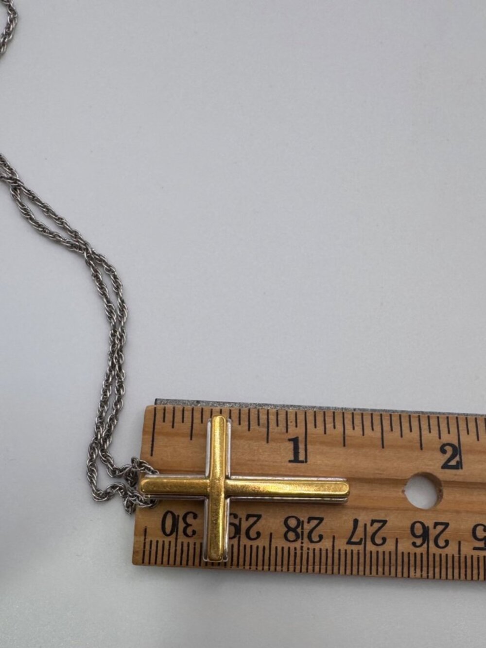 Vintage Trifari Cross Necklace Gold Silver Tone 15in Chain Classic Pendant - Picture 10 of 11